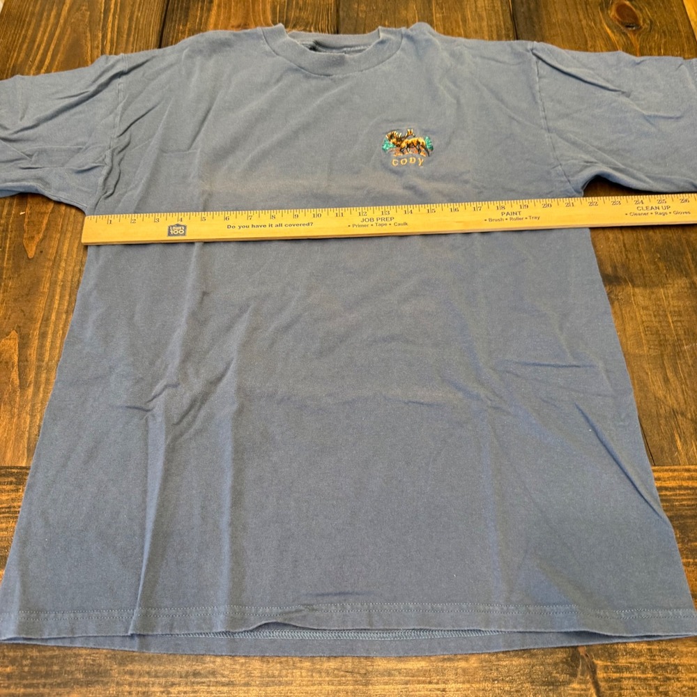 Habitat Mens XL Cody Wyoming Elk Embroidered T-Shirt Blue Cotton Short Sleeve - Picture 5 of 6